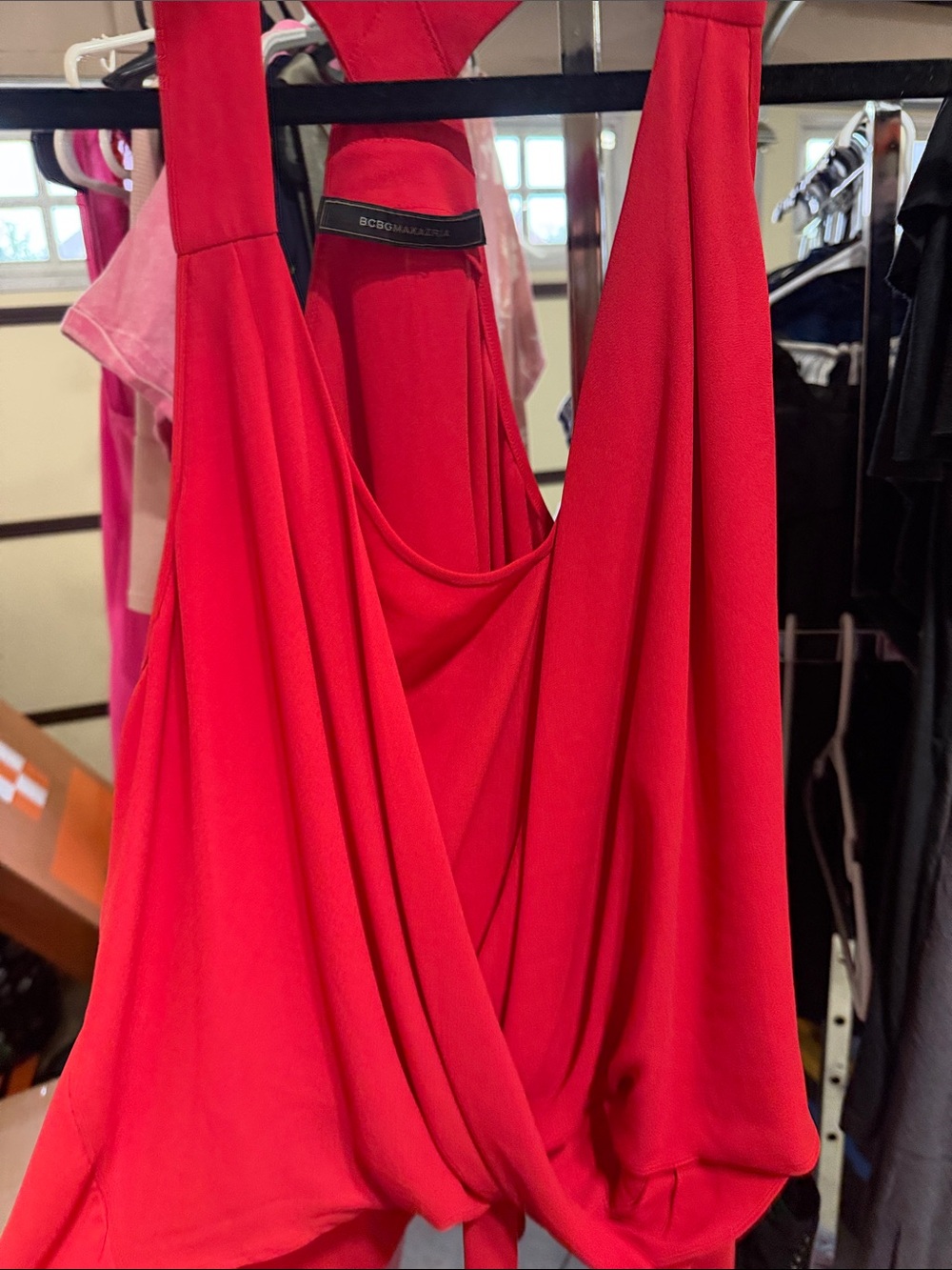 BCBGMaxAzria Bright Red Draped Halter Top